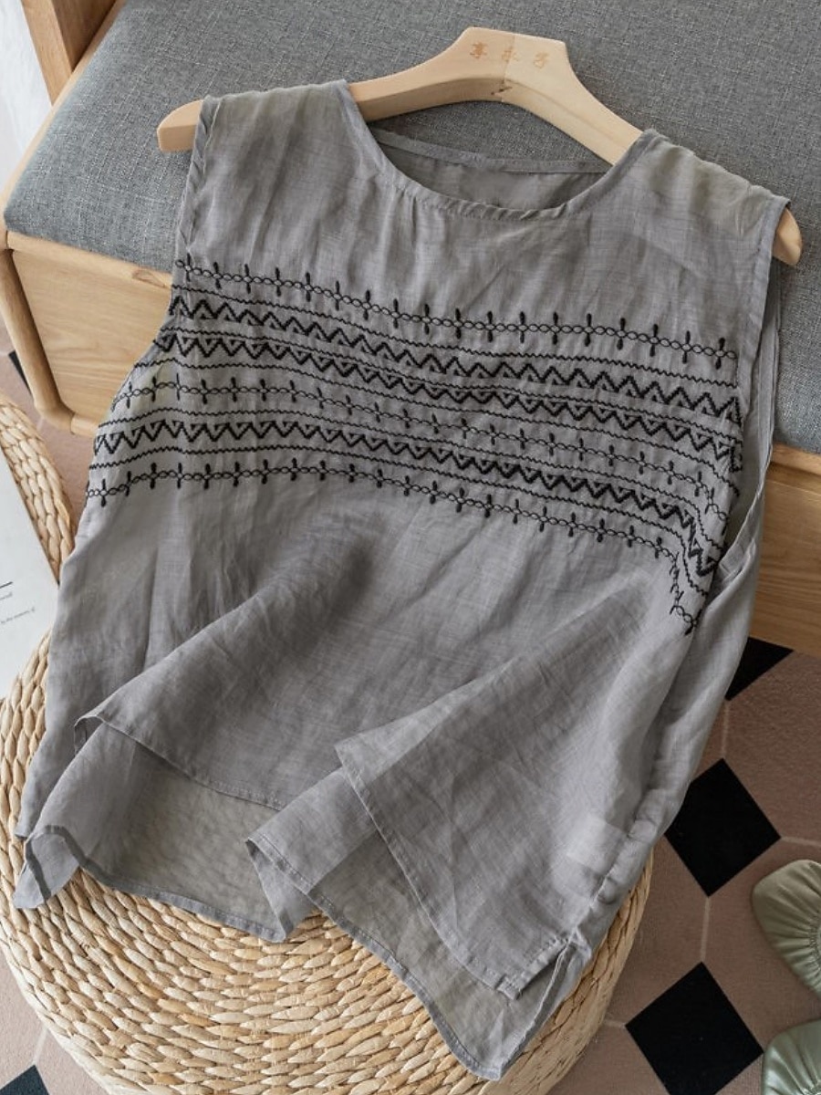 نسائي قميص قمصان قطنية كتان بلوزة كتان قطني صناعي طباعة هندسي أساسي كاجوال بدون كم رقبة عالية مدورة قمصان عادية مناسب للبس اليومي أبيض كاكي رمادي الصيف 2026 - $15.49 –P8