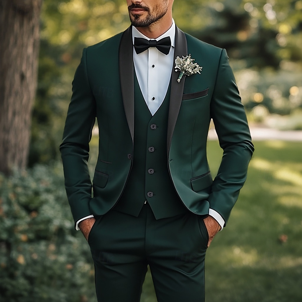 Costumes de mariage Prom pour hommes Noir Rouge Affaires Formelles Été Couleur Unie Ajustement Standard 3 Pièces Simple Boutonnage de 2025 ? $122.99 -P10