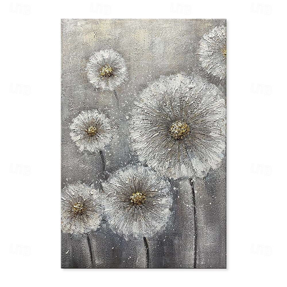 handgemachtes Ölgemälde Leinwand Acryl Wandkunst Dekoration abstrakte graue Textur Löwenzahn Blumen für Wohnzimmer Wohnkultur gerollt rahmenlos ungedehntes Gemälde 2025 - $54.99 –P1