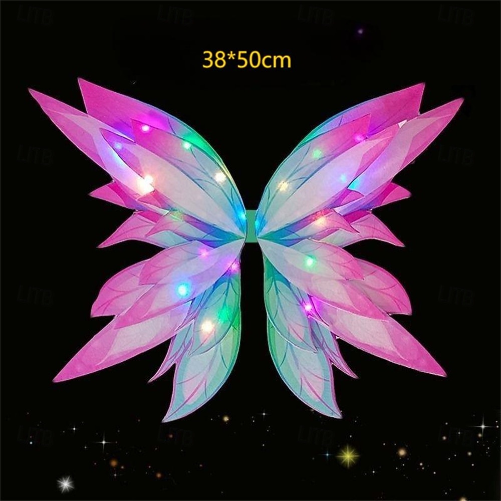 karnevalový elegantní svítící pohádkový kostým pro dívky – 4dílná sada oblékání s měkkými duhovými motýlími křídly ideální pro hru na princeznu karnevalové zdobení 2026 - $20.49 –P10