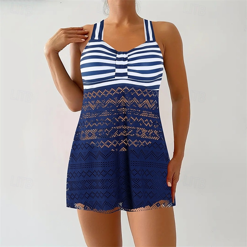 Dam Tankini Tvådelad baddräkt Spets Badkläder Rand Badkläder Svart Purpur Andningsfunktion Snabb tork Lättvikt Ärmlös - Simmning Surfing Strand Sommar Vår Plusstorlekar 2025 - $26.99 –P5