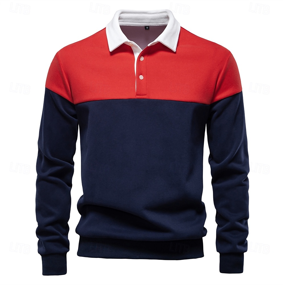 Herr Polo sweatshirt Gul Armégrön Rubinrött Blå Grön Kavajslag Färgblock Ledigt Dagligen Sport Ledigt Vår & Höst Kläder Pull Tröjor Långärmad 2025 - $25.99 –P49