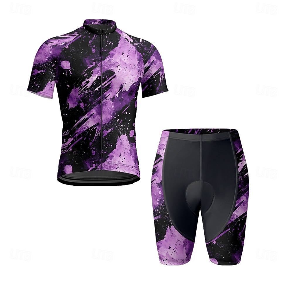 Homme Maillot et Cuissard Velo Cyclisme Manche Courte VTT Vélo tout terrain Cyclisme sur route Été Printemps Automne Violet Pourpre foncé Graffiti Vélo Fermeture Éclair Frontale Évacuation de la de 2026 ? $47.99 –P13