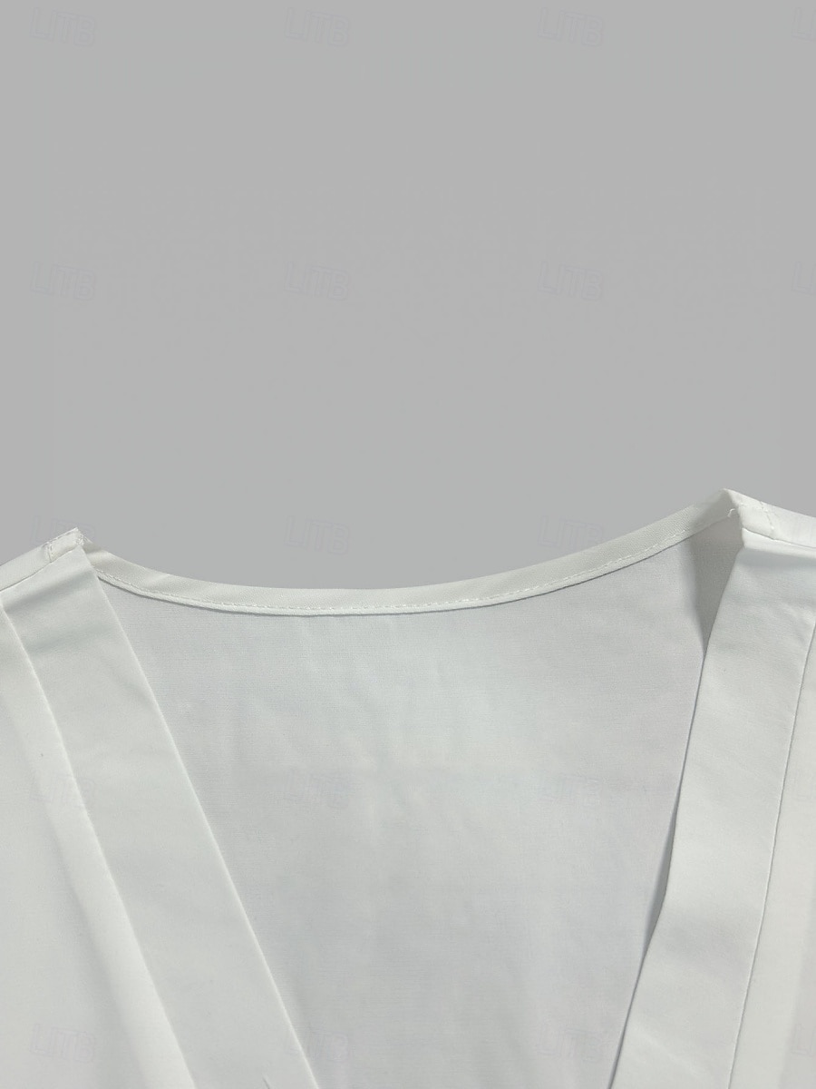Dames Overhemd Blouse Effen Kleur Stijlvol Casual Lange mouw V-hals Normale tops Dagelijks Kant Lapwerk Wit Zomer Lente 2025 - $21.99 –P6