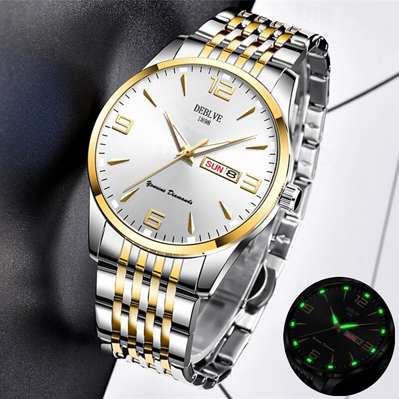 1 Herren Sport Stahlband Uhr Leuchtet Im Dunkeln Kalender Wochenanzeige Licht Luxus All-In-One Legierung Mode Ultra-Dünn Digital Herren Business Uhr 2025 - $20.99 –P6