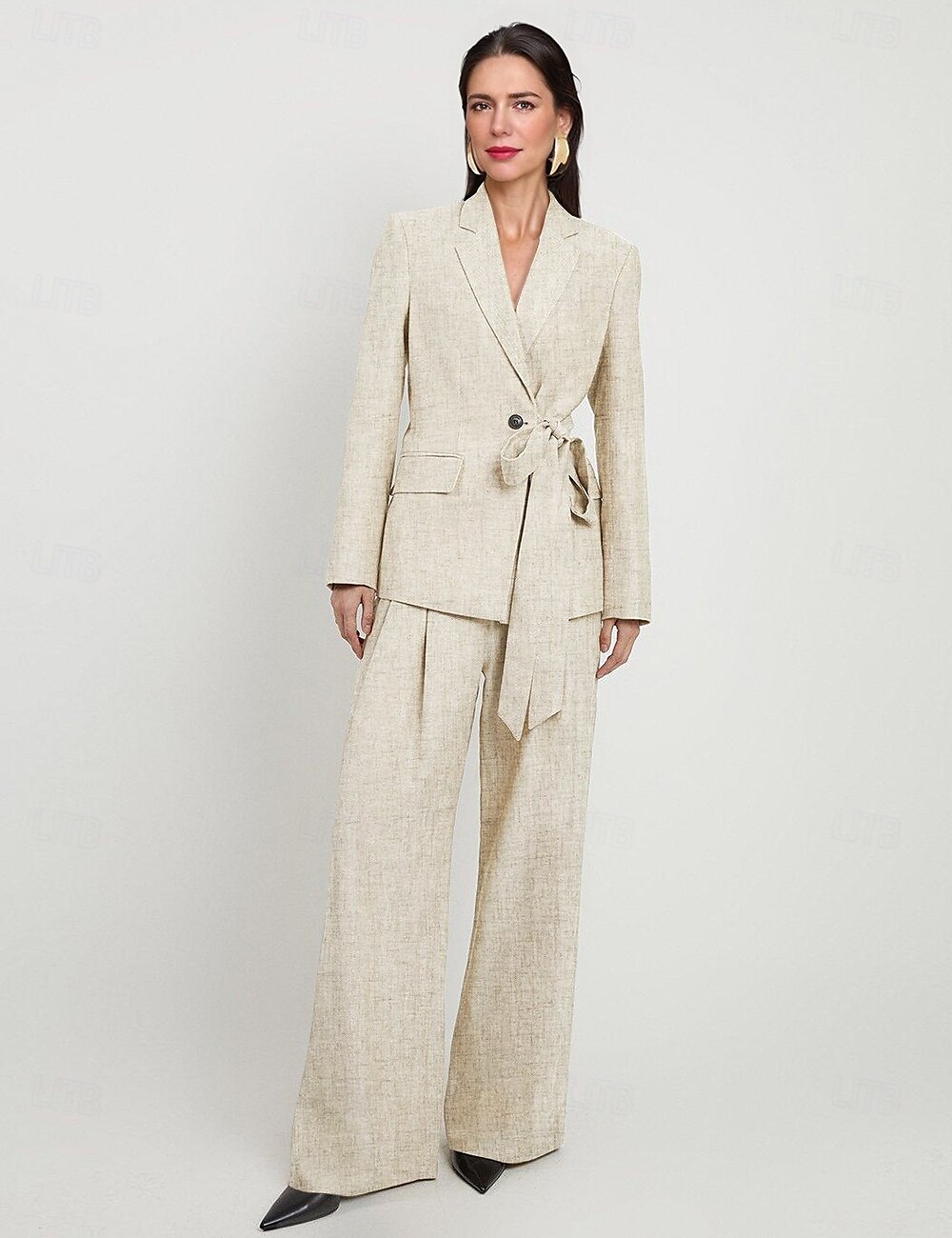 Linstoff Blended Buksedress Mor til Bruden Blazer Sett Elegant Vintage Enkel Notch Krage Gulvlengde Lang Erm med Sløyfer Knapper 2025 - $189.99 –P6