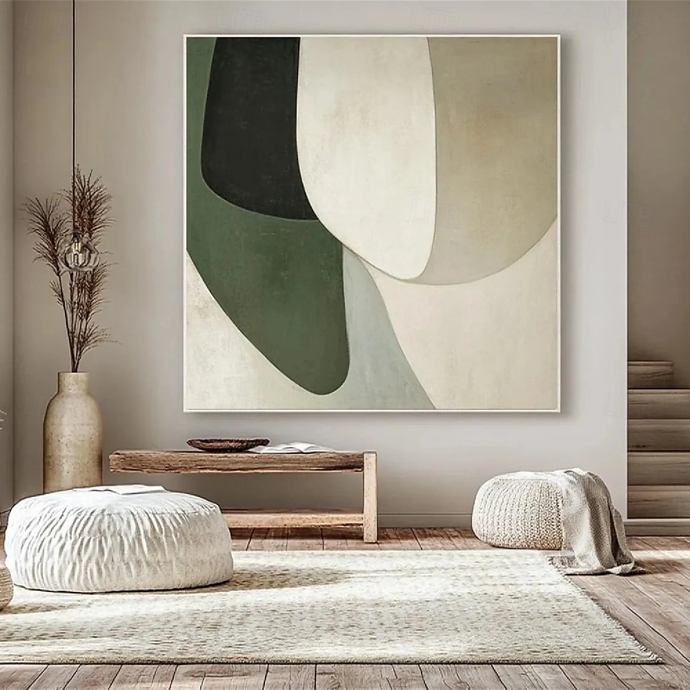 groot wit groen en zwart met de hand geschilderd vierkant abstract klassiek modern getextureerd abstract schilderij met de hand geschilderd olieverfschilderij moderne wandkunst decoratie 2025 - $108.99 –P1
