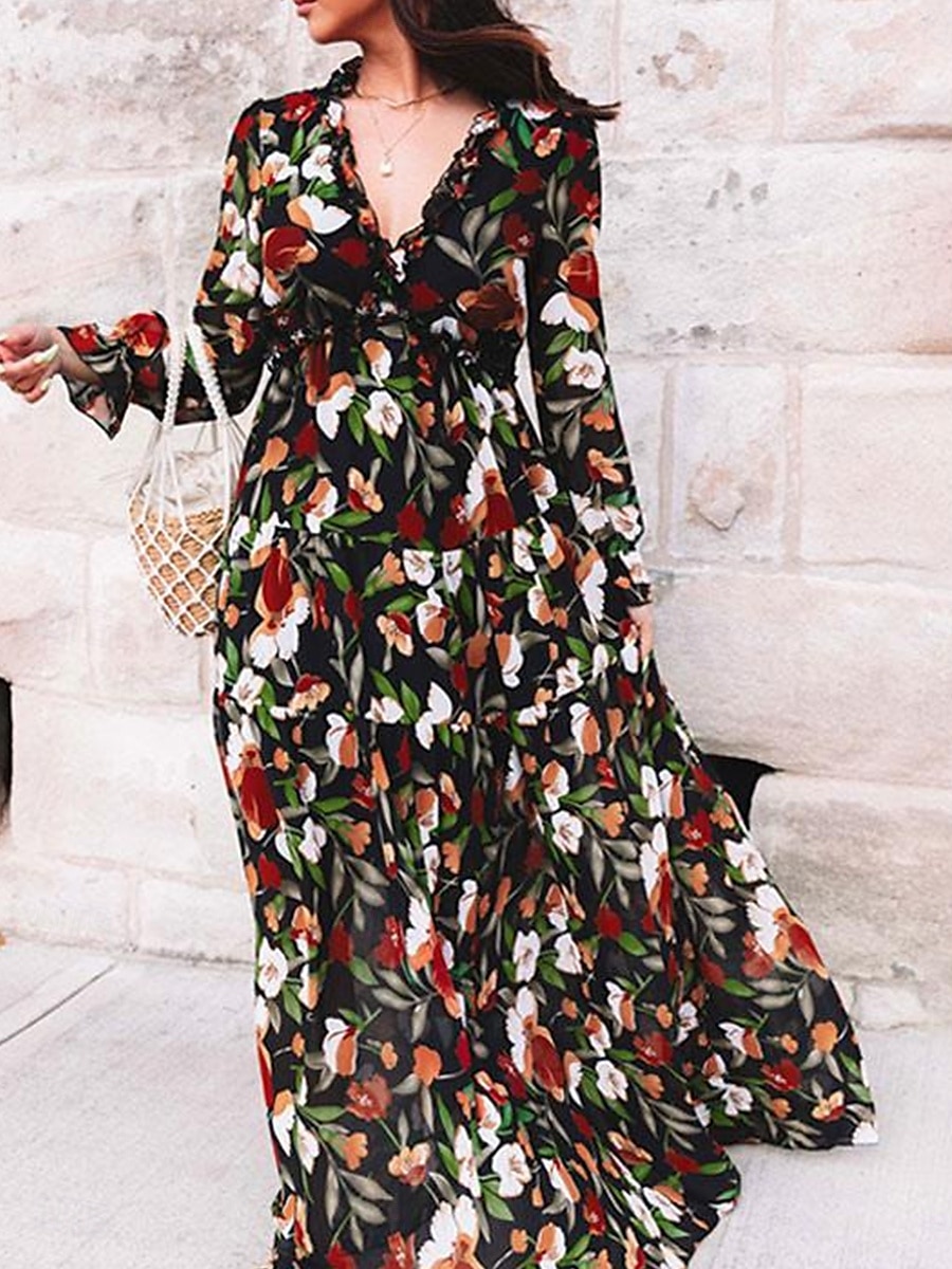 Kleid Brautmutterkleid Elegantes Lässiges V-Ausschnitt bodenlang Polyester Langarm mit Knöpfen Hochzeitsgastkleid 2025 2025 - $89.99 –P8