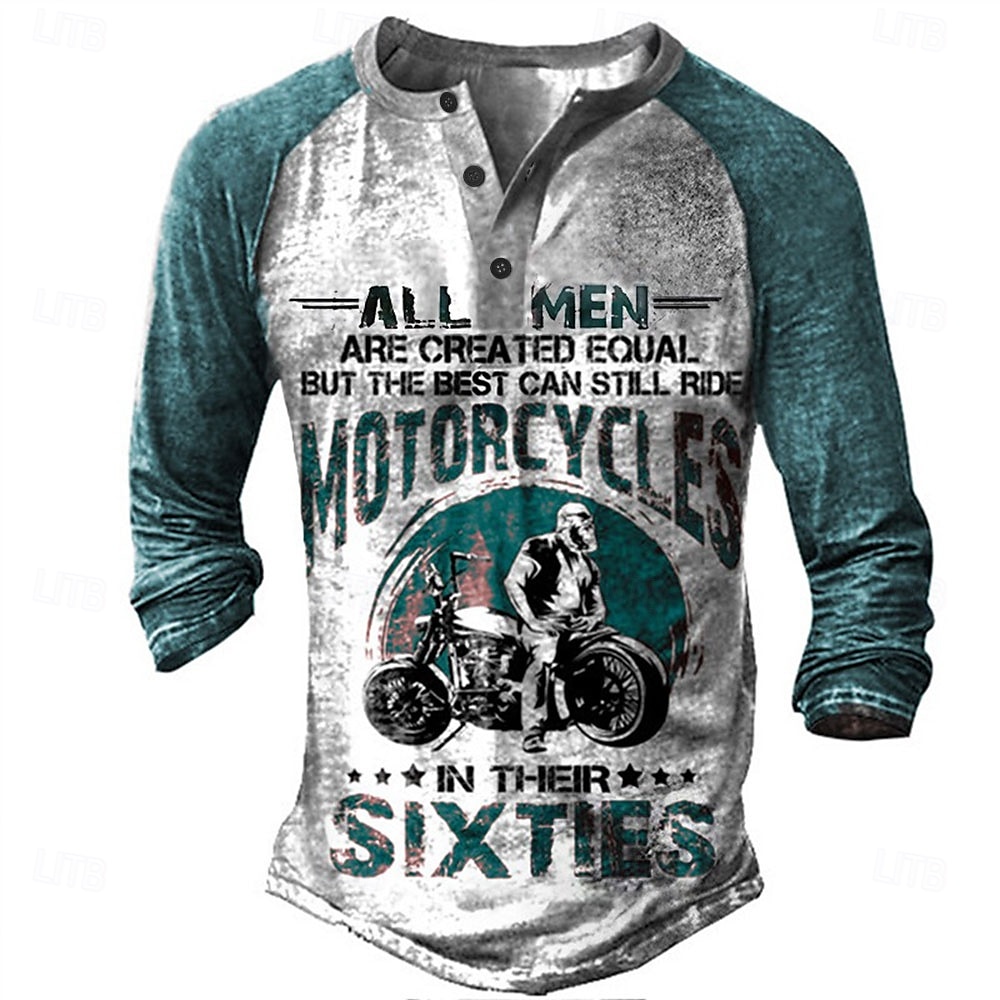 Herr T-shirt Henleytröja Grafiska tryck Motorcyklar Henley Gul Blå Kaki Grå Utomhus Ledigt Långärmad Button-Down Mönster Kläder Stylish Lättvikt Vintage Andningsfunktion 2025 - $22.99 –P14