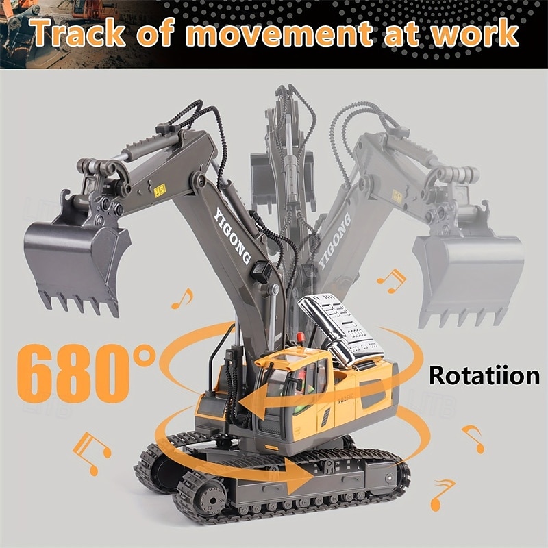 Remote Control Excavator Toy For 6-12 Yr Boys Best Birthday Gifts For Kids 4-7 8 9 10 11 Year Old RC Construction Toys With Metal Shovel Lights Sounds 2.4Ghz 2025 - $72.99 –P8