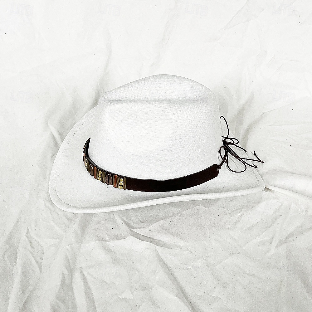 Metallgürtel Western Cowboyhut Herren Herren Damen Jazz Cowboyhut mit Leder breiter Krempe Glockenhut Kirche Sombrero Cowgirl 2026 - $16.49 –P1