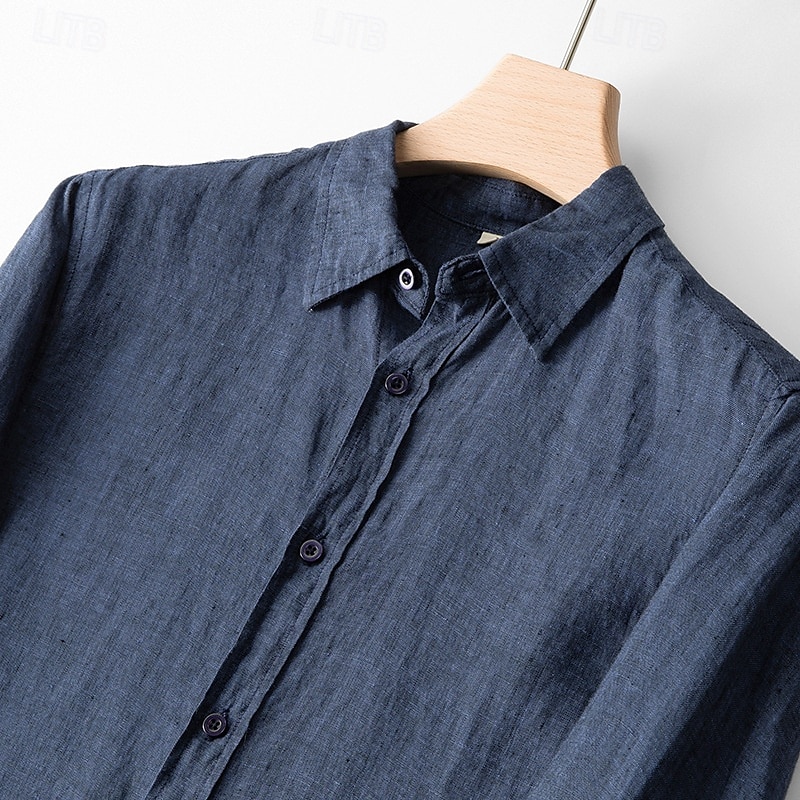 Herr Skjorta Linneskjorta Casual skjorta Knapp upp skjorta Slät Semester Hawaiisk Vit Marinblå Långärmad Kavajslag Vår Höst Kläder Button-Down 2025 - $80.99 –P9