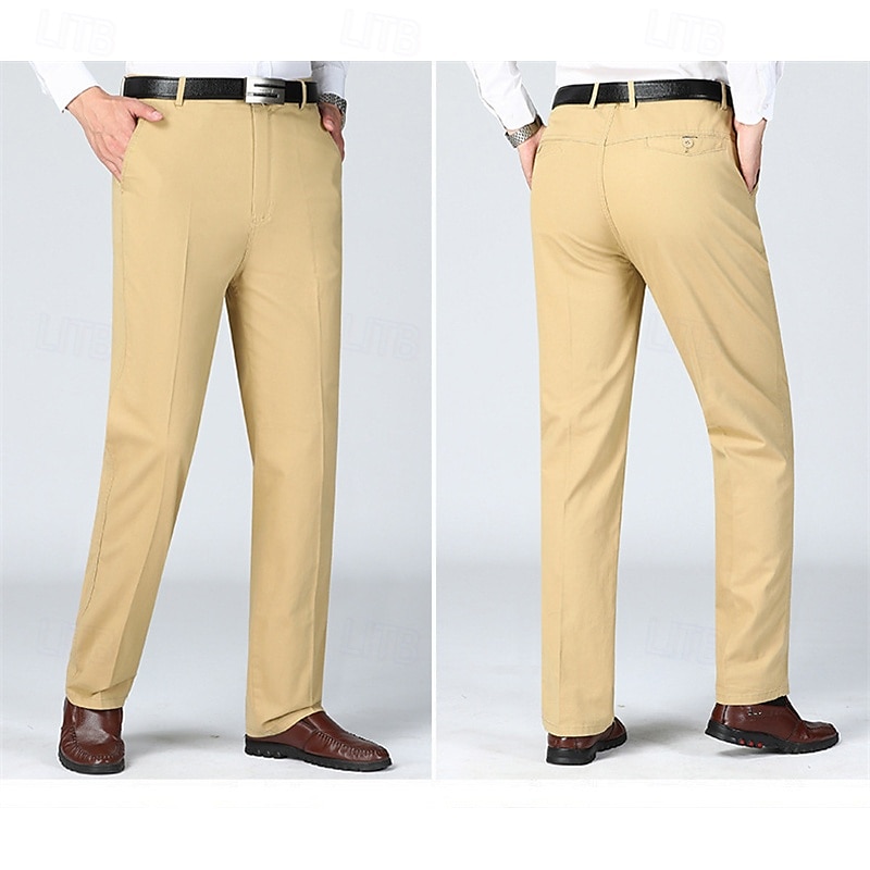 Herren Anzughosen Hose Hosen Chinesisch Chino Knopf Tasche Glatt Komfort Formal Party Arbeit Modisch Klassicher Stil Cachi scuro Hellkaki Mikro-elastisch 2025 - AU $33.49 –P5
