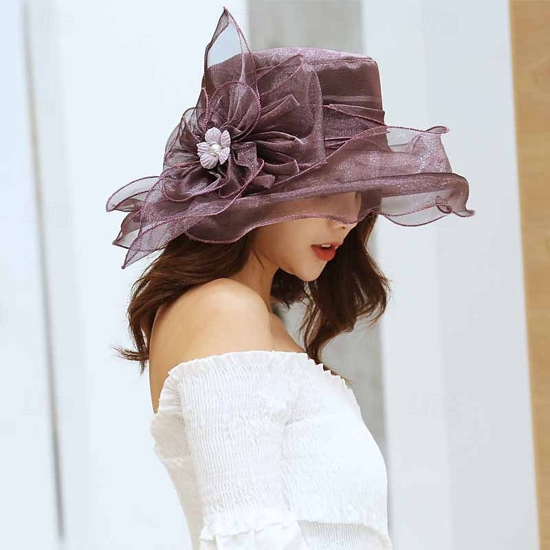 cappello da donna in organza, berretto da chiesa, cappelli da cocktail, da tè, da sposa, con fiori, a tesa larga del 2025 a $16.99 –P9