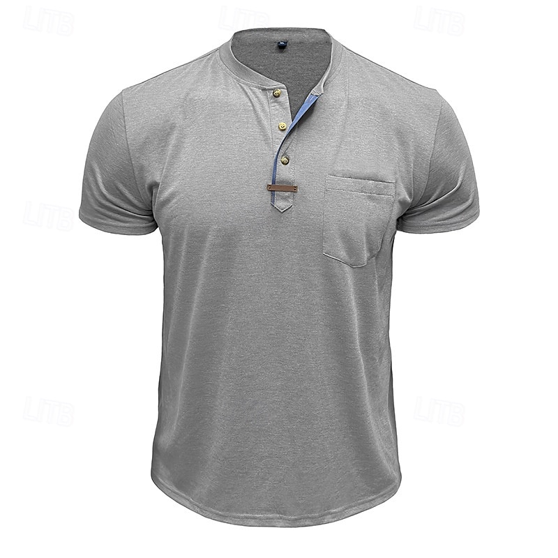 Hombre Camiseta con botones Camiseta Henley Shirt Tee Manga Corta Henley Verano Plano Moda Design Básico Bolsillo Vacaciones Calle Noche Negro Blanco Vino Camiseta superior para hombre 2025 - $21.99 –P5