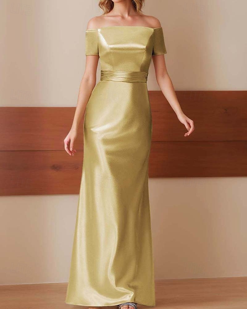 Robe de soirée fourreau Élégante Robe formelle de performance Longueur de sol Manches courtes Off-shoulder Satin glossy de 2025 ? $161.99 –P1