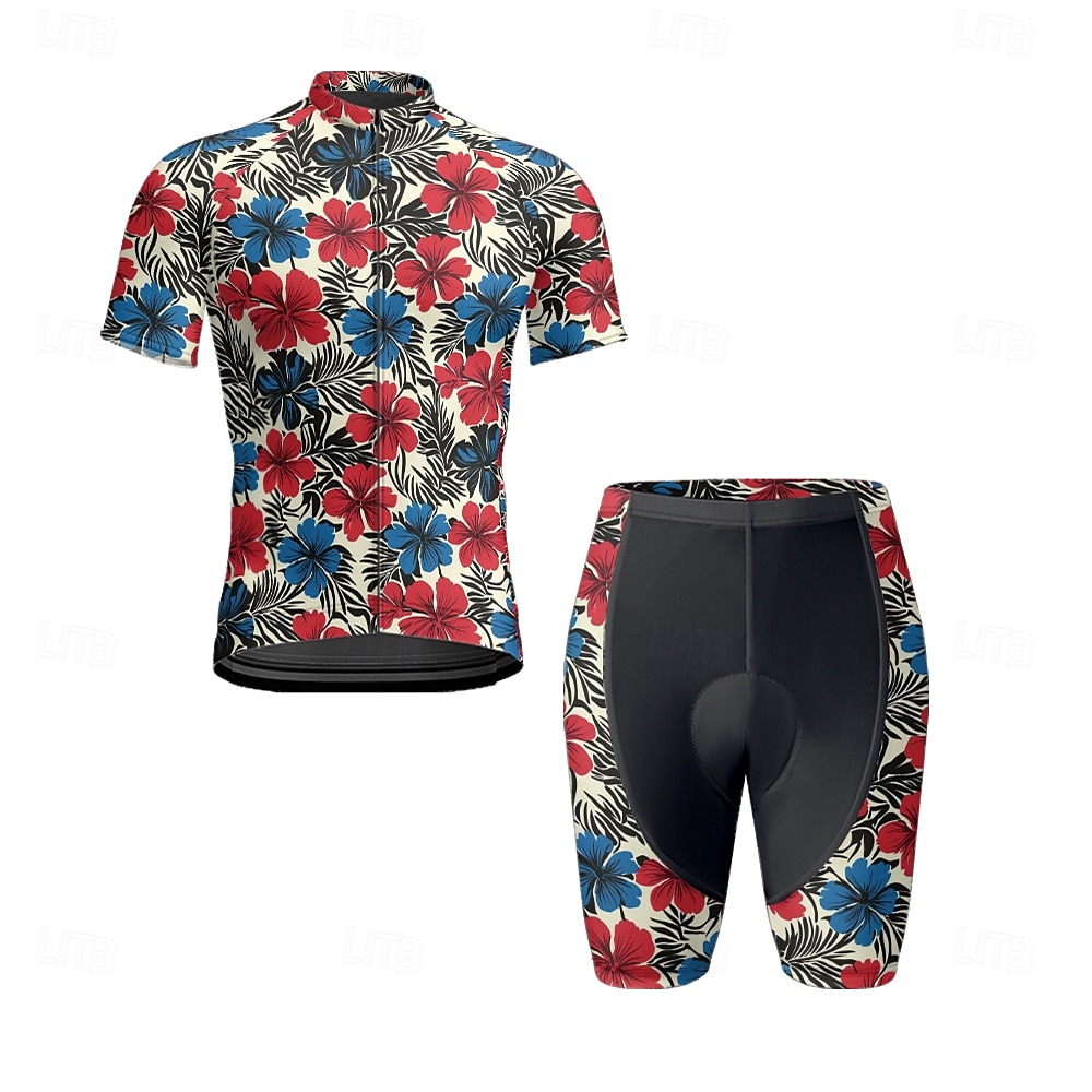 Herre Sykkeljersey med shorts Kortermet Fjellsykling Veisykling Gul Rød Mørk Marineblå Blomster botanikk Sykkel Spandex sport Blomster botanikk Klær 2025 - $47.99 –P12