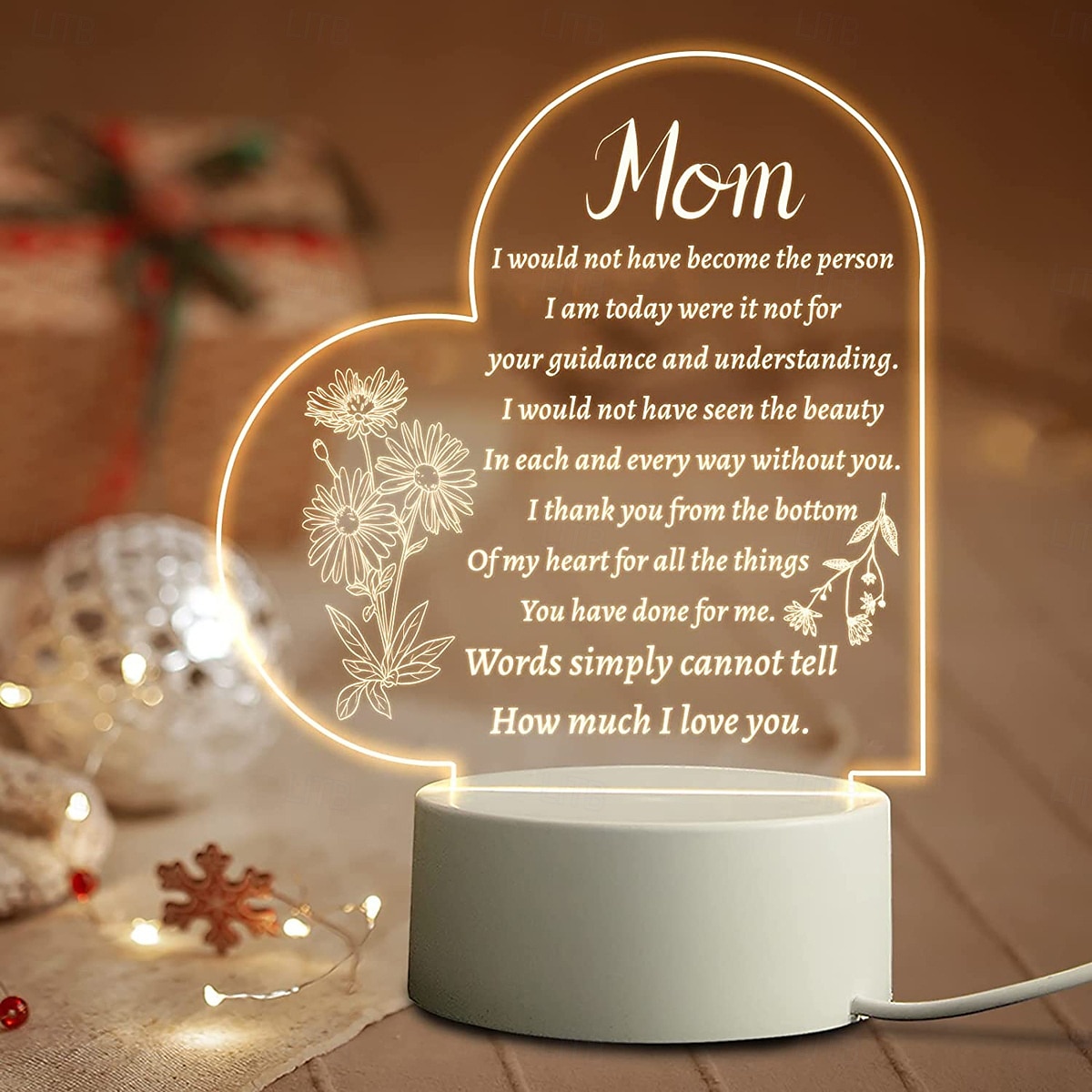 grawerowana lampka nocna dla mamy - idealny prezent od córki lub syna na dzień matki, boże narodzenie, walentynki - lampka LED zasilana przez USB z czytelnym tekstem &piękne wzory 2025 - $13.49 -P15