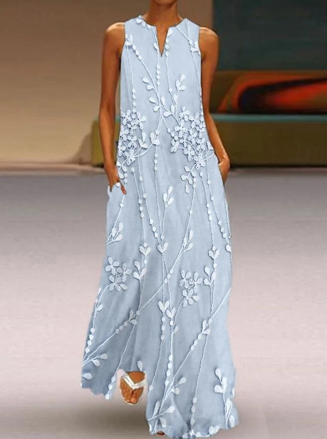 Rochie maxi de damă Rochie Tip Maieu Elegantă Vacanță Croială Normală 3D Print Grafic Floral Bloc de Culoare Fără Mâneci Gât Despicat Roz Albastru Bej Vară 2025 - $36.99 –P3