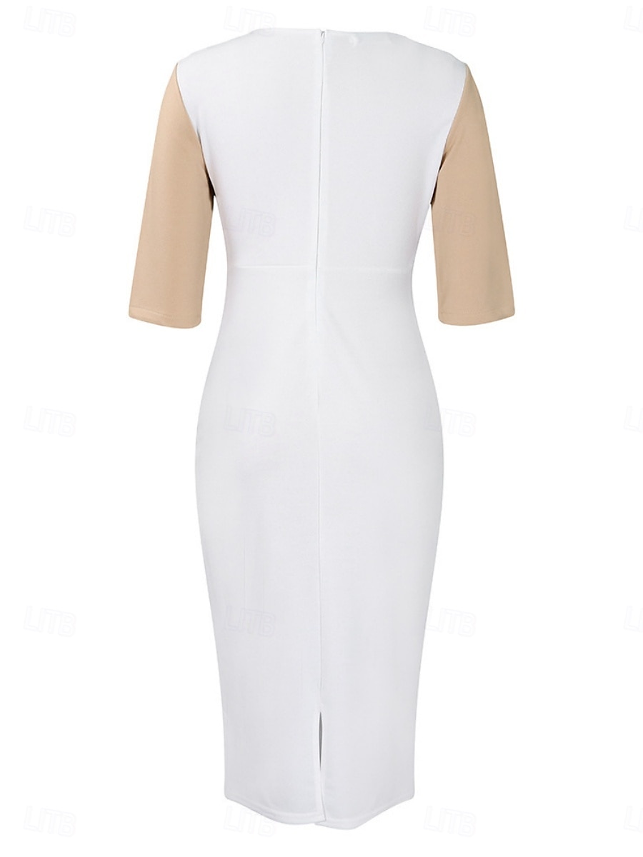 Per donna Vestito longuette Abito casual Aderente Elegante Moda Informale Da mare Giornaliero Standard Color Block Manica a 3/4 Girocollo Nero Bianco Rosso Blu reale Estate del 2025 a $39.99 –P21