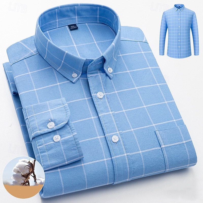 Voor heren Overhemd Zomer overhemd Normaal shirt Overhemd met knopen Wit blauw Donkerblauw Lange mouw Ruitjes Revers Vakantie Feestdagen Button-omlaag Kleding 100% katoen Modieus Casual Comfortabel 2025 - $35.99 –P1