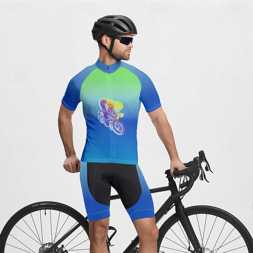 Homme Maillot Velo Cyclisme Manche Courte Cyclisme Tee-shirt Maillot avec 3 poches arrière VTT Vélo tout terrain Respirable Séchage rapide Conception anatomique Mèche Bleu Violet Vert Dégradé Des de 2025 ? $20.79 –P5
