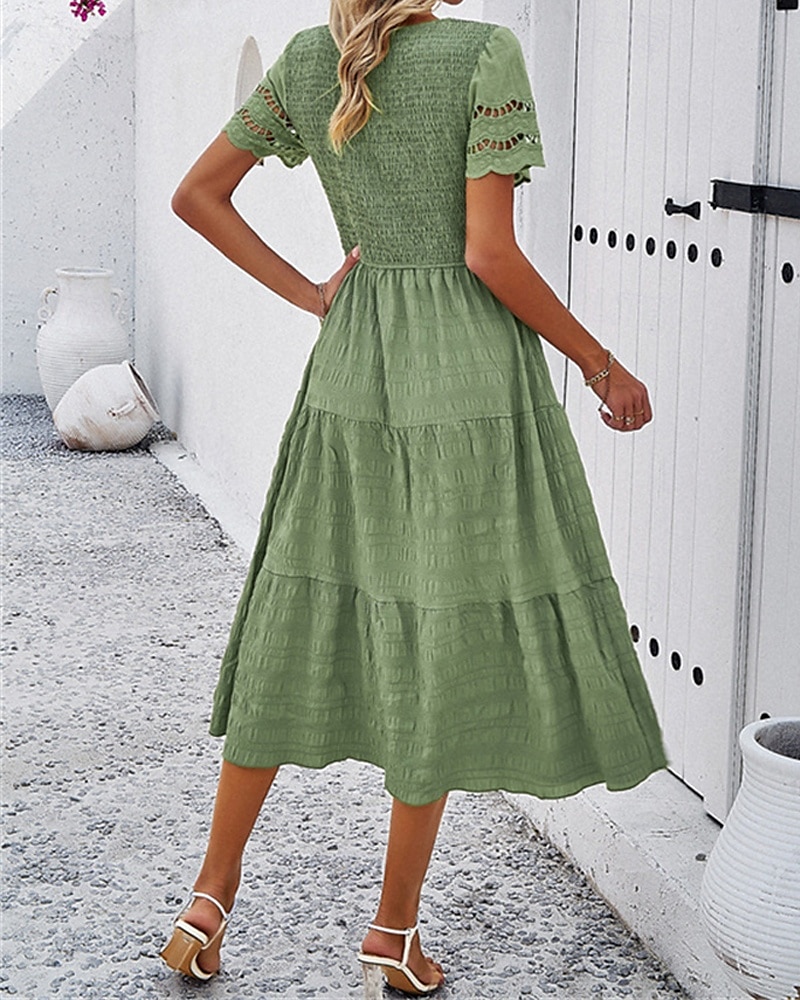 Pentru femei Rochii Midi Rochie albă Rochie de dantela Rochie casual Rochie de vară Modă În aer liber Concediu Dată Fit regulat Simplu Manșon scurt Stil Nautic Negru Alb Trifoi Vară Primăvară 2025 - $31.99 –P8