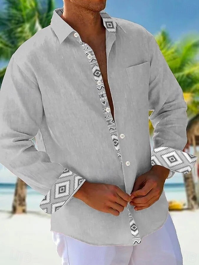 Herren Hemd Sommerhemd Freizeithemd Strandhemd Knopfhemd Hellgrün Rosa Himmelblau Braun Grau Langarm Einfach Muster Revers Urlaub Hawaiianisch Button-Down Bekleidung Polyester Mode Lässig Bequem 2025 - $25.99 –P4