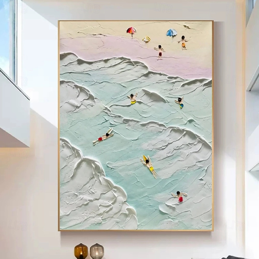 Peinture à l'huile sur toile de paysage marin peint à la main, peinture à l'huile côtière, art mural fait à la main, peinture abstraite de paysage marin de plage sur toile, salon, immense peinture à de 2025 ? $116.99 –P3