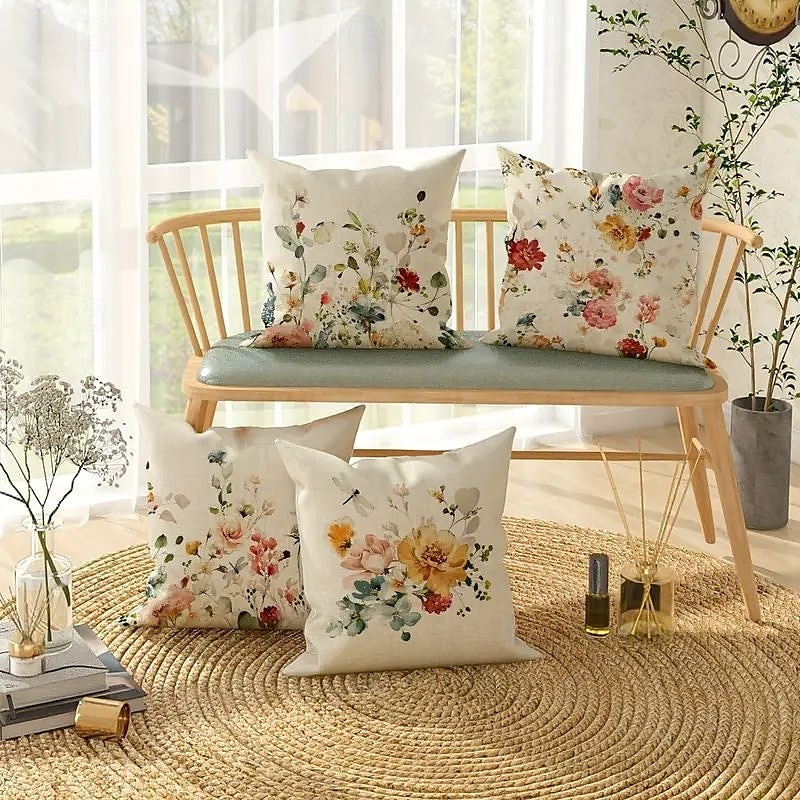 Floral Decorative Toss Pillows Cover 4PC Soft Square Couch Cushion Case Pillowcase for Farmhouse Bedroom Livingroom Sofa Chair 2026 - $20.99 –P2
