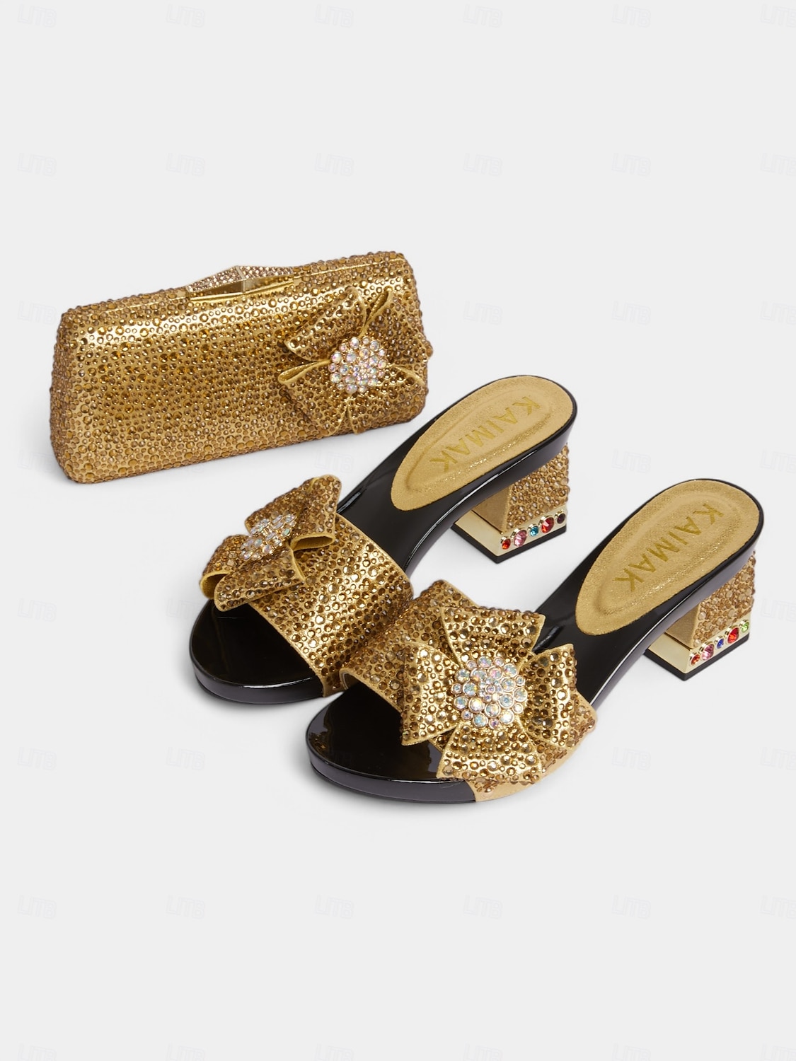 sandales à talons hauts avec nœud en strass scintillant et pochette assortie – chaussures glamour pour mariages, fêtes et événements officiels de 2025 ? $109.99 –P1