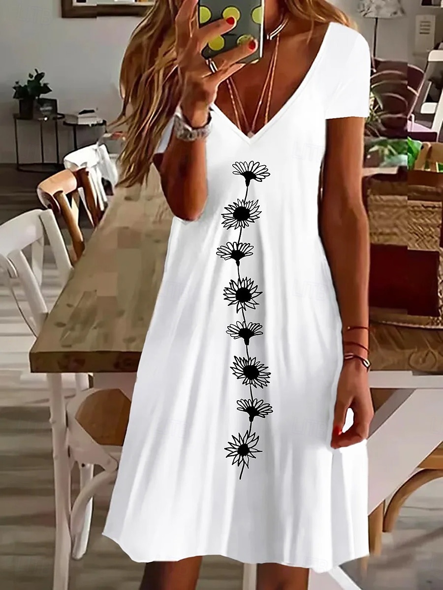 Femmes Mini Robe Robe Décontractée Occasionnel Quotidien Coupe régulière Fleuri Manche Courte Col ras du cou Blanche Été de 2025 ? $23.99 –P1