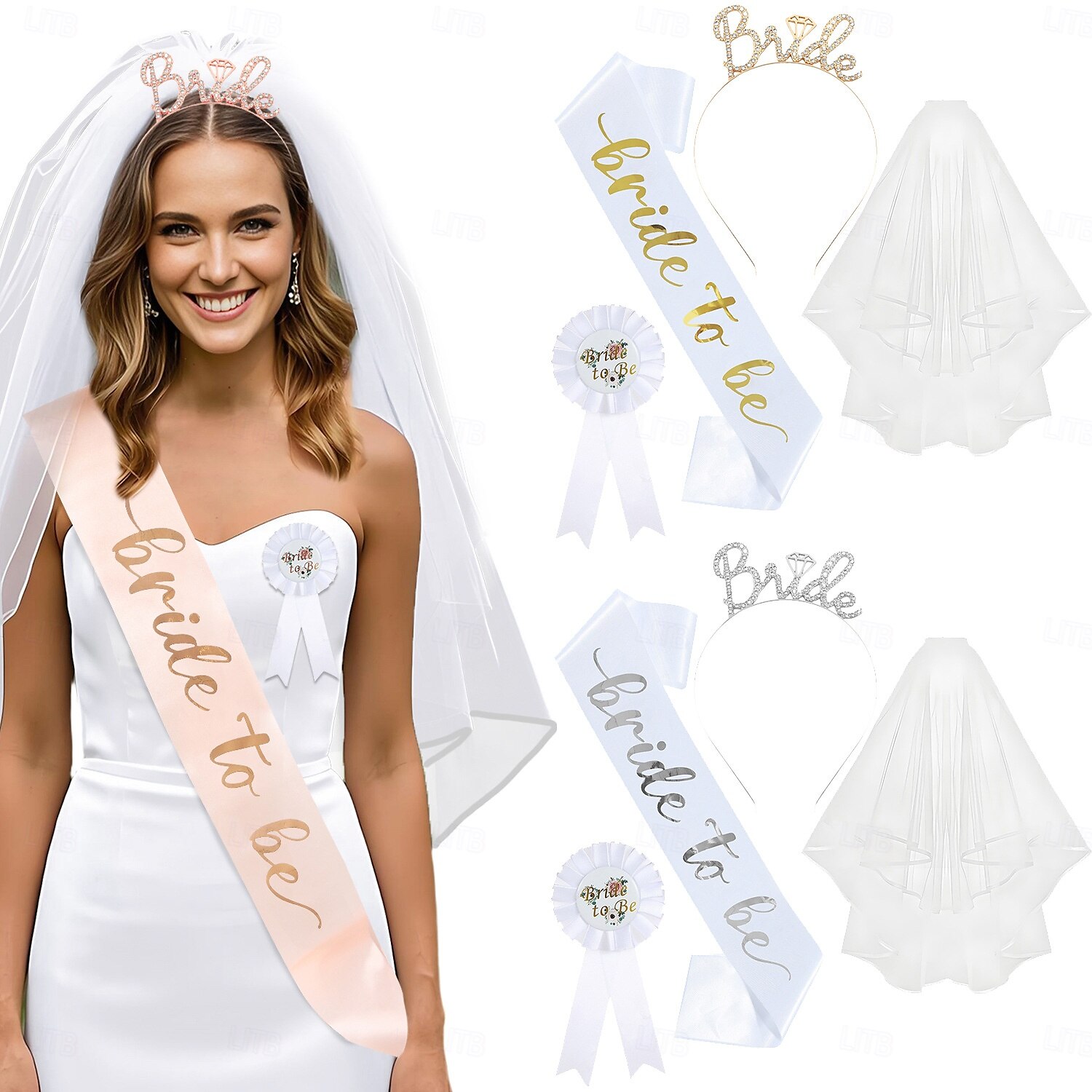 LEGYEN Menyasszony Hen Do Party kiegészítők Fejpánt Selyemöv Menyasszony Fátyol Felnőttek Női Esküvő Lánybúcsú Mindszentek napja Farsang Könnyű farsangi jelmez 2025 - $13.99 –P1