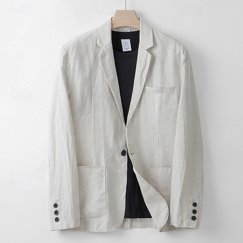 Men's 100% Linen Blazer Blazer Business Cocktail Party Wedding Party Fashion Casual Spring Autumn / Fall 100% Linen Plain Buttons Pocket Comfortable Single Breasted Blazer White Navy Blue khaki Gray 2025 - $102.99 –P10