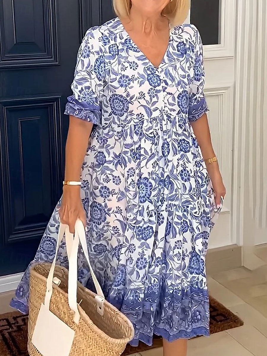 Női Midi ruha hétköznapi ruha Boho elegáns ruhák Boho ruha Csehország Stílusos Alkalmi Vakáció Hétköznapi Napi Laza öltözet Grafika Féhosszú V-alakú Arcpír rózsaszín Medence Égszínkék Sárgabarack 2025 - $27.99 –P1
