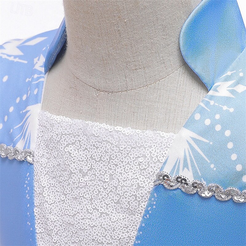 Kids Girls' Dress Graphic Short Sleeve Performance Party Sequins Patchwork Adorable Costume Polyester Midi Casual Dress A Line Dress Spring Fall 4 years+ Blue 2025 - $28.99 –P9