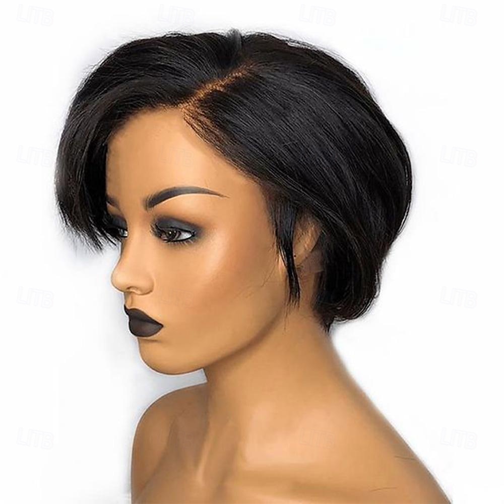 Pelucas de cabello humano con corte pixie bob corto de 13x4x1 con encaje frontal, transparente, liso, para mujeres negras, peluca para usar y llevar 2025 - $105.99 –P1