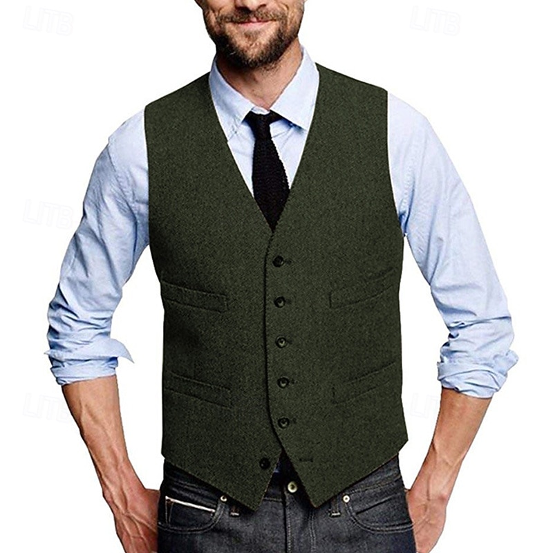 Ανδρικά Veste Γιλέκο Gilet Διακοπές Καθημερινά Γαμήλιο Πάρτι Ημερομηνία Μοντέρνα Καθημερινό Άνοιξη Φθινόπωρο Κουμπιά Τσέπη Πολυεστέρας Άνετο Σκέτο Μονόπετο Ενός Κουμπιού Λαιμόκοψη V Κανονικό 2025 - $37.99 –P7