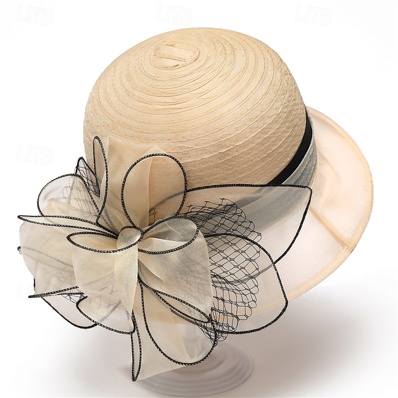 Hodeplagg organza Bøttehatt Bryllup Bursdag Avslappet Aftenselskap cocktail Elegant søt stil Med Blomster Hodeplagg Hodeplagg 2025 - $17.49 –P8