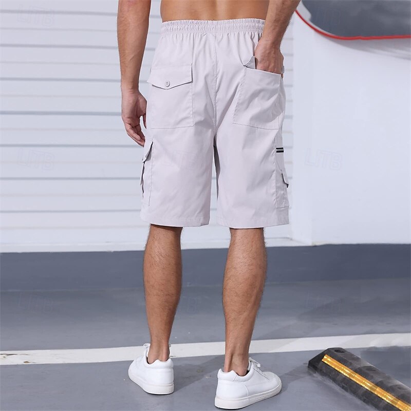 Men's Cargo Shorts Shorts Summer Shorts Drawstring Elastic Waist Multi Pocket Plain Comfort Wearable Knee Length Outdoor Sport Daily Fashion Casual Black Navy Blue 2025 - $20.99 –P16
