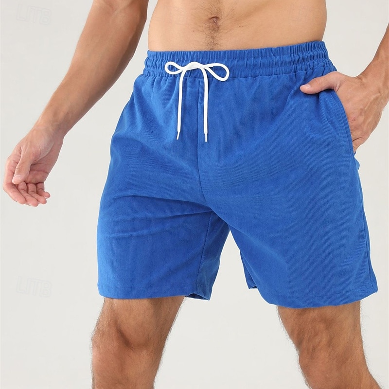 Per uomo Pantaloncini Pantaloncini estivi Pantaloncini casual Pantaloncini di velluto a coste Tasche A cordoncino Vita elastica Liscio Comfort Traspirante Breve Esterno Da mare Sport Informale Nero del 2026 a $16.49 –P7