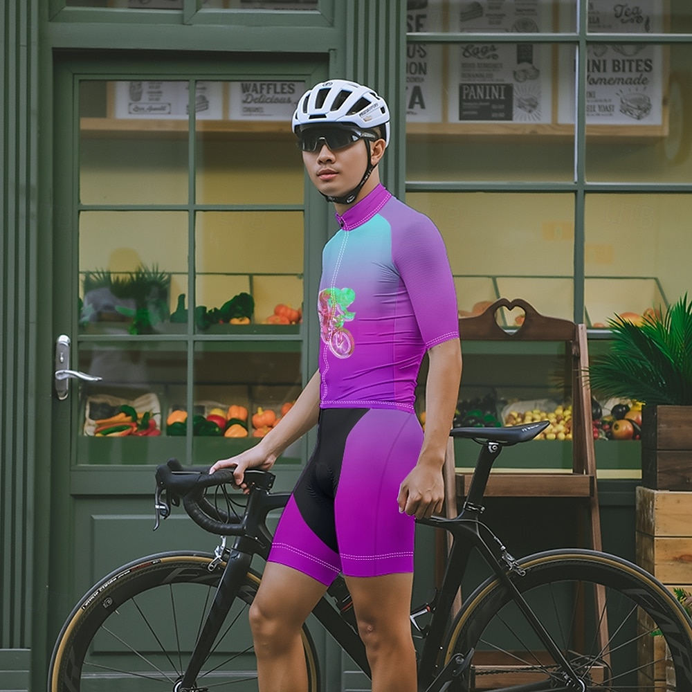 Homme Maillot Velo Cyclisme Manche Courte Cyclisme Tee-shirt Maillot avec 3 poches arrière VTT Vélo tout terrain Respirable Séchage rapide Conception anatomique Mèche Bleu Violet Vert Dégradé Des de 2025 ? $20.79 –P16