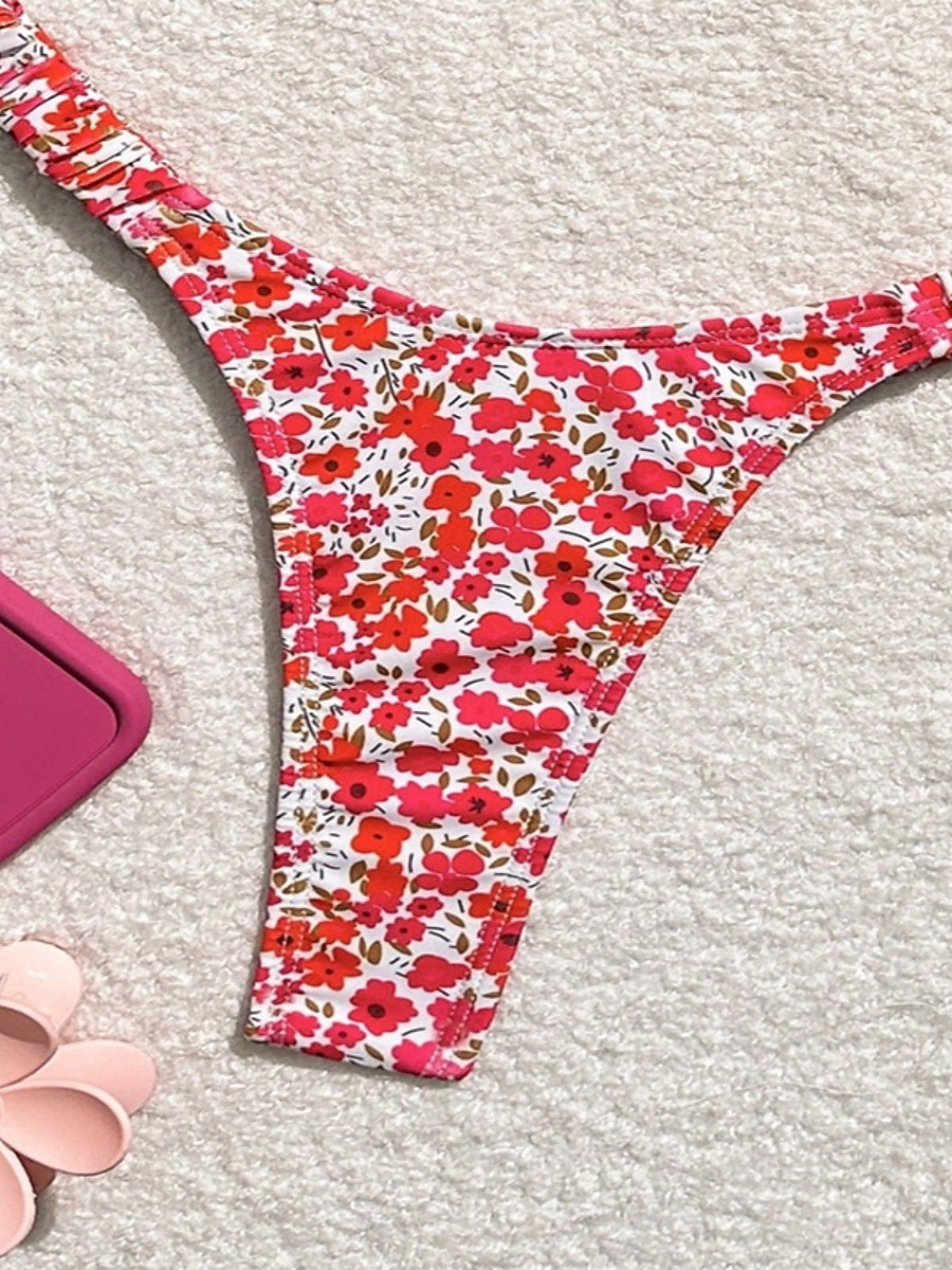 Dames Zwemkleding Bikini 2 stuks String Zwempak Blote rug Slank Vakantie Strand Kleding Bloemig V-hals Mouwloos Badpakken 2025 - $22.99 –P3