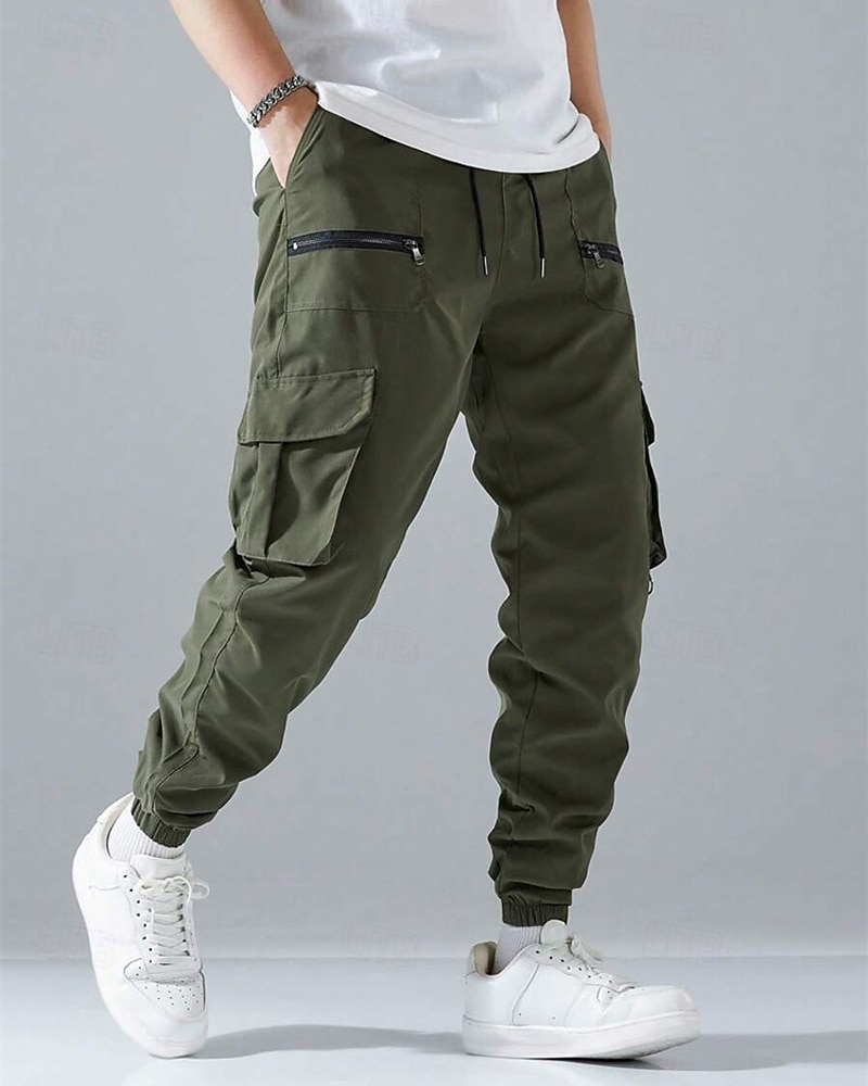 Men's Cargo Pants Joggers Trousers Elastic Waist Multi Pocket Plain Wearable Daily Outdoor Casual Black Light Grey 2026 - $30.99 –P6