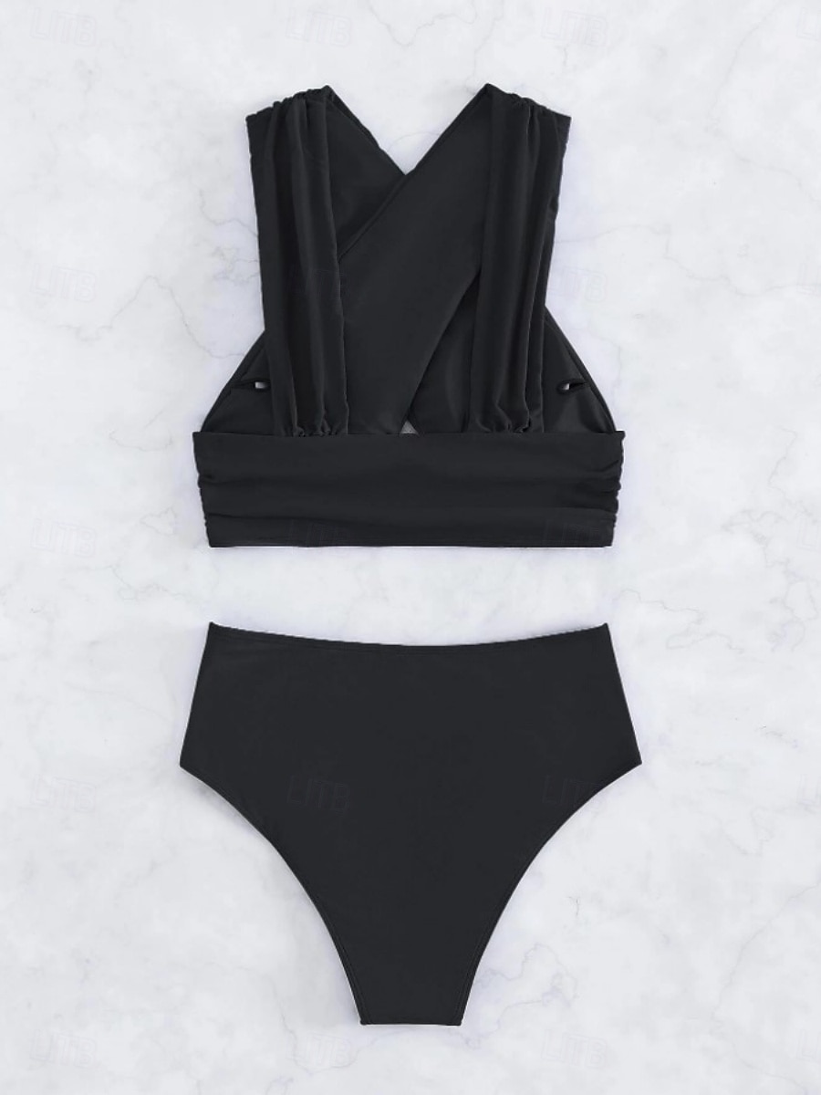Női Fürdőruha Bikini 2 darab Bugyik Fürdőruha Nyitott hátú Vékony Magas derekú Szabadság Strandruházat Tömör szín Kötőfék nyaka Ujjatlan Fürdőruhák 2025 - $31.99 –P4