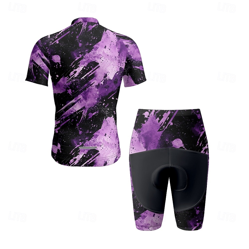 Homme Maillot et Cuissard Velo Cyclisme Manche Courte VTT Vélo tout terrain Cyclisme sur route Été Printemps Automne Violet Pourpre foncé Graffiti Vélo Fermeture Éclair Frontale Évacuation de la de 2026 ? $47.99 –P12