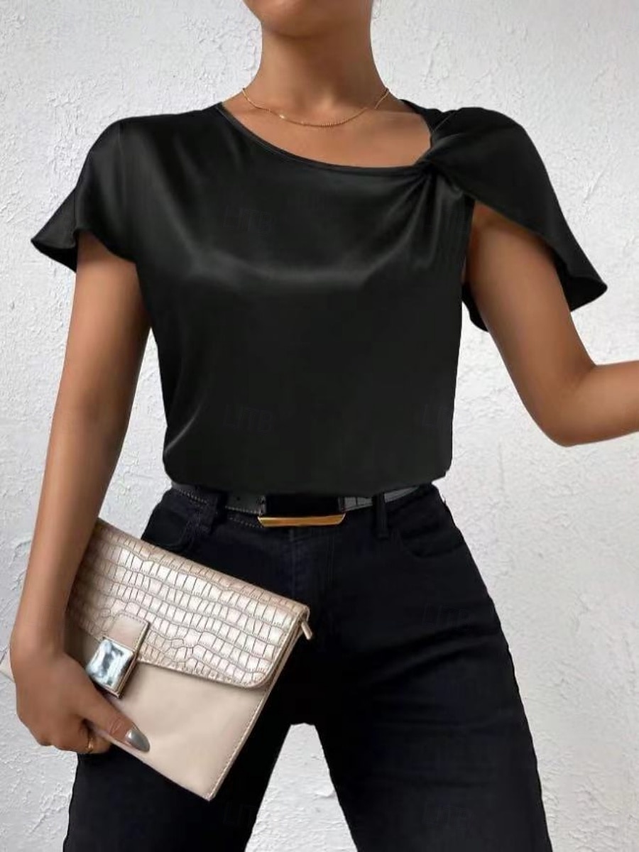 Kvinnes Camisole Tank Top Ensfarget Elegant Stilren Kortermet V U-ring Regular Topper Bryllupsgjest Arbeid Svart Rosa Marineblå Grønn Khaki Sommer Vår 2025 - $19.99 –P19