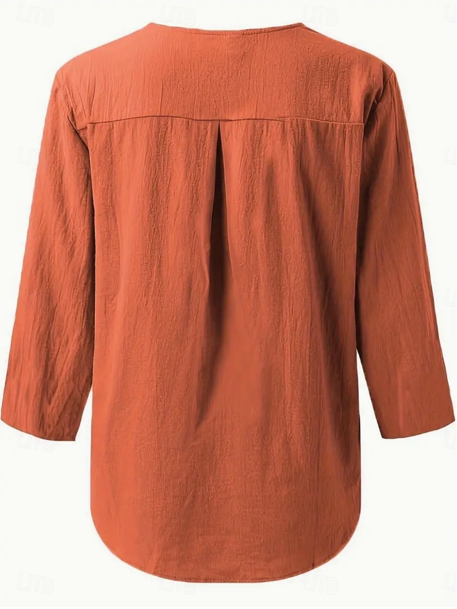 Femme Chemise Chemisier Couleur unie mode Décontractées Manches 3/4 Col Ras du Cou Hauts réguliers du quotidien Boutons Noir Blanche Rose Claire bleu marine Orange Eté Printemps de 2025 ? $29.99 –P6
