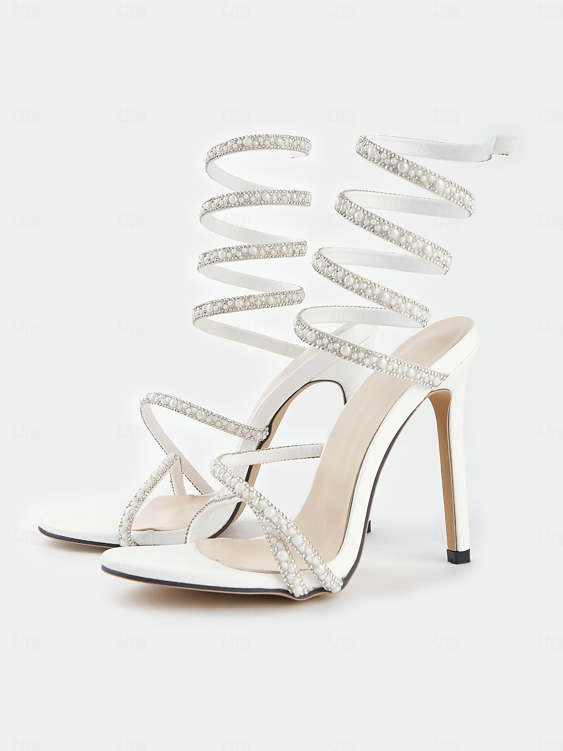 Women's White Strappy Rhinestone Wrap-Around Stiletto Sandals – Luxury High Heels for Wedding & Parties 2025 - $46.99 –P3