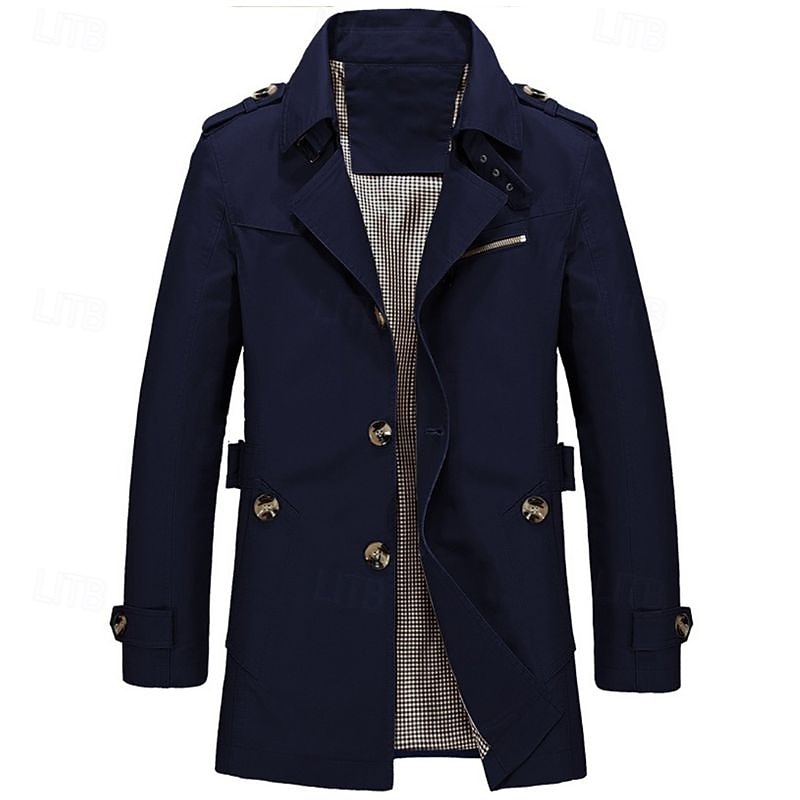 Herren übergangsjacke Trenchcoat Ausgehen Ganzjahres Windjacke Oberbekleidung Bekleidung Einfarbig Button-Down Umlegekragen Einreihig 2025 - $47.99 –P5